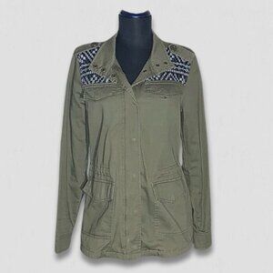 Vintage Y2K Mudd Jacket Boho Embroidered Zip Lightweight Cotton Military Green M